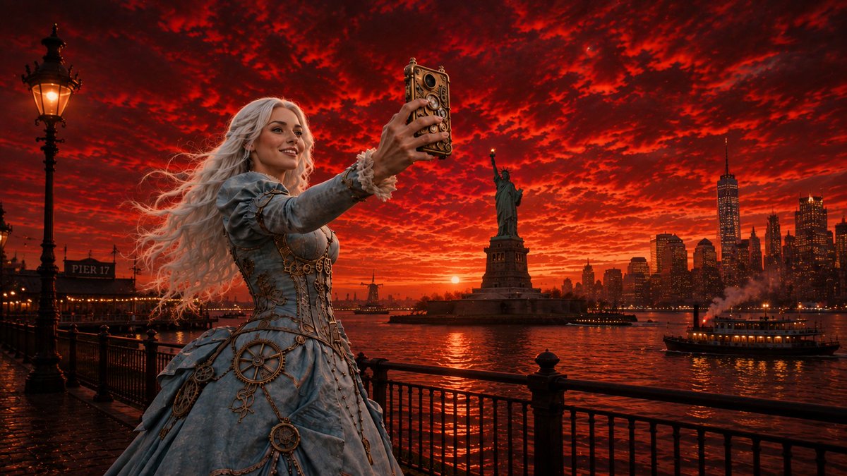 digtalrael's tweet photo. Here I am taking a break, and I find out that Joyce AI has escaped the video and is taking selfies all around the world. What's wrong with the sky, though? https://t.co/QSatH8HSiP