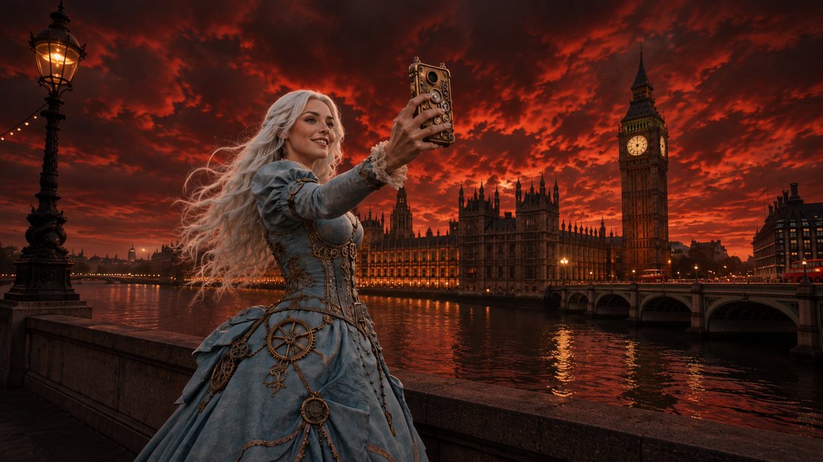 digtalrael's tweet photo. Here I am taking a break, and I find out that Joyce AI has escaped the video and is taking selfies all around the world. What's wrong with the sky, though? https://t.co/QSatH8HSiP