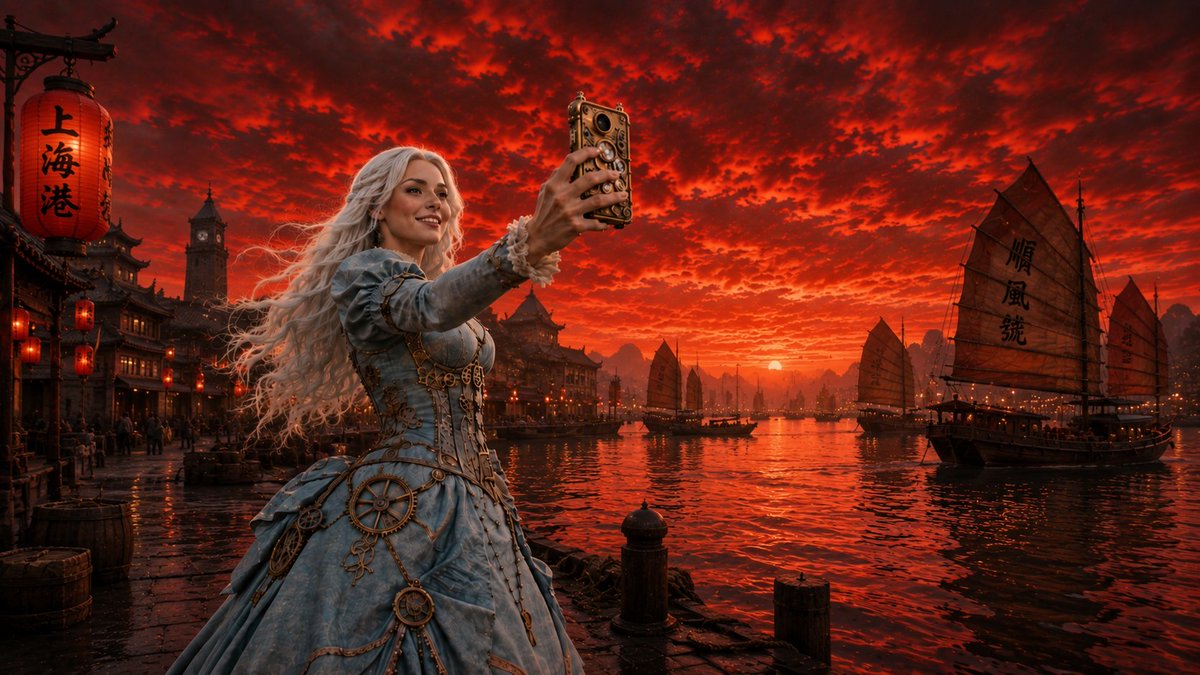 digtalrael's tweet photo. Here I am taking a break, and I find out that Joyce AI has escaped the video and is taking selfies all around the world. What's wrong with the sky, though? https://t.co/QSatH8HSiP