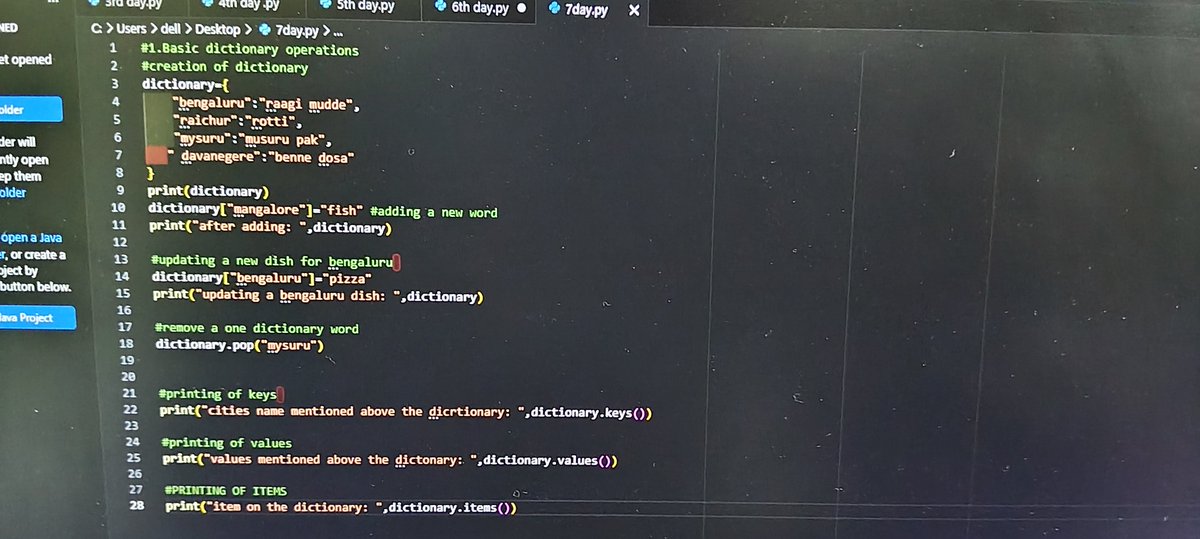 akashgouda22's tweet photo. Day 7 of Learning Python ๐
Today I learned: โ
Creating Dictionaries โ
Adding new key-value pairs โ
Updating values โ
Removing items with pop() โ
Using keys(), values(), and items()
#engineeringinkannada @chandanxgowda #learnthetruth https://t.co/jtoWTmVzI0