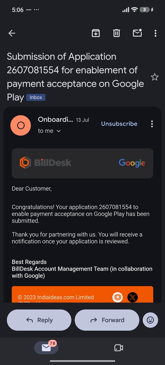 VariyarVishnu's tweet photo. Unacceptable delay from @BillDesk &amp; @GooglePlayDev.
​Our merchant onboarding application (App ID: 2607081554 / Ticket: CS0682851) for Google Play payment acceptance was submitted over 3 weeks ago, and we've received zero real response.
​Escalate and resolve this immediately! https://t.co/MNAfwMFTI7
