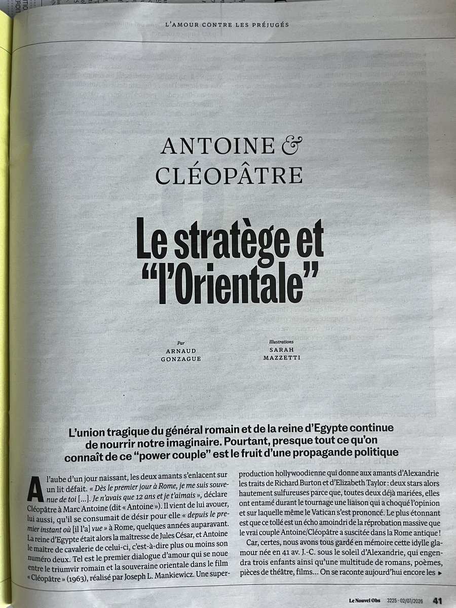 Baptistebenoit's tweet photo. Rien de nouveau sous le soleil mais lecture agréable sous le soleil @Le_NouvelObs… L’amour de #cleopatre et de #marcantoine est un amour à la romaine. C’est à dire politique. Cleopatre et MA pour renforcer leur pouvoir. Octave pour fonder le sien par la ruine des amants #rome https://t.co/evYuNTeFVF