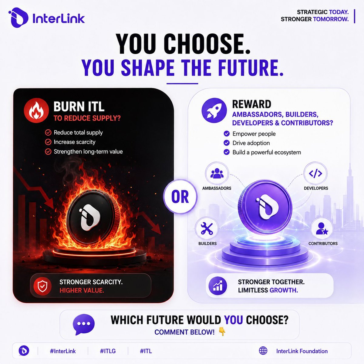 Interlinkclaude's tweet photo. 🔥 Burn more $ITL to make supply scarcer?

OR

🚀 Invest in the people building the ecosystem—Ambassadors, Developers, Builders &amp; Contributors?

💬 Which path would you support?

#InterLink #ITLG #ITL https://t.co/b5RrscuRD6
