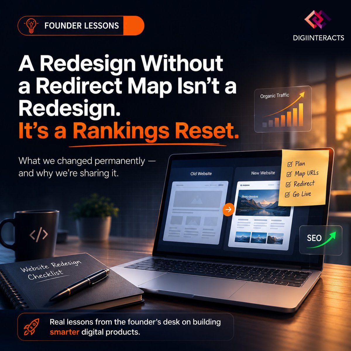 DigiInteracts's tweet photo. A website redesign without a redirect map isn't a redesign.
It's a rankings reset.
Protect your traffic before you launch—not after.
Smart redesigns preserve years of SEO equity.
#SEO #WebsiteRedesign #TechnicalSEO #DigiInteracts https://t.co/MXJ3ASSe66