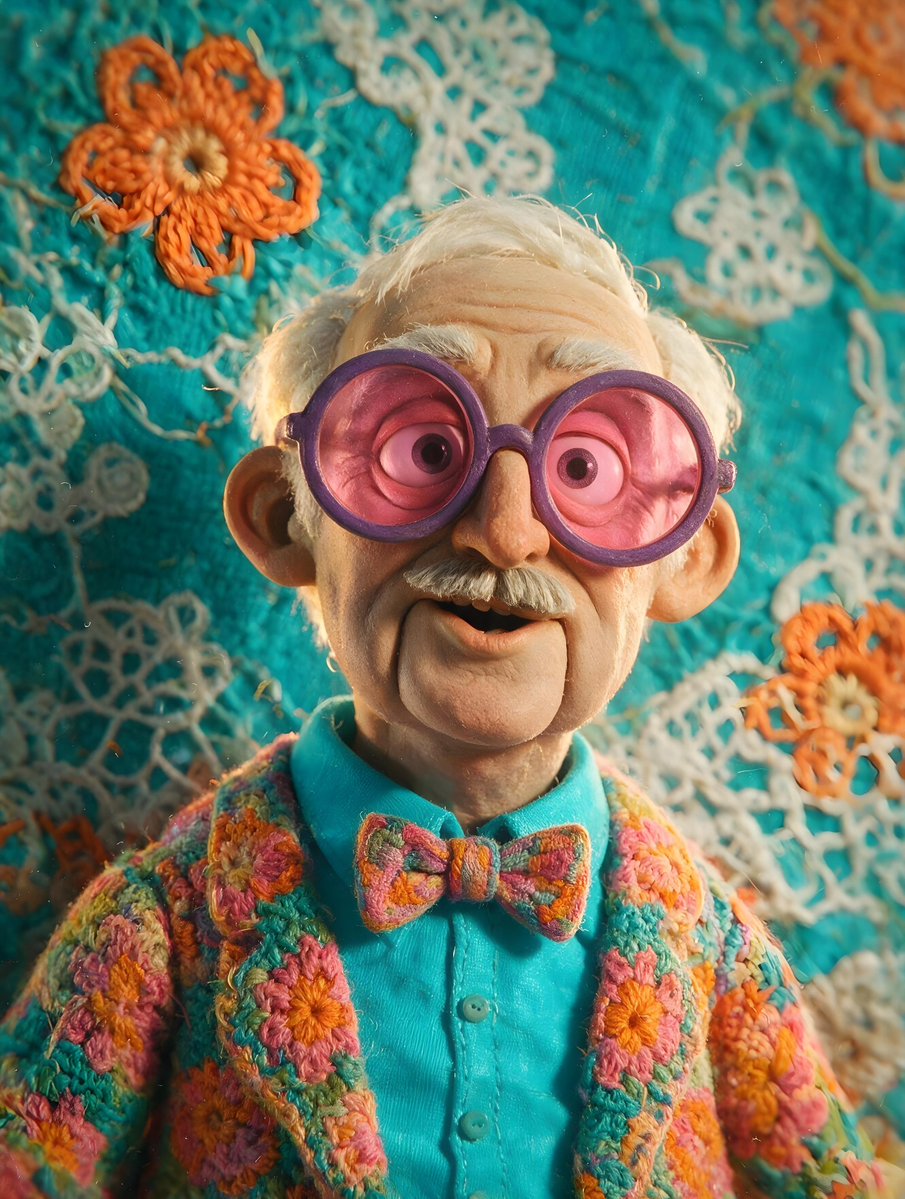 Elderly Man with Purple-Rimmed Glasses