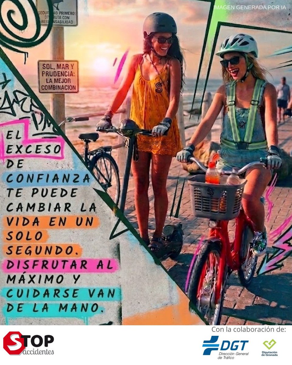 stopaccidentes's tweet photo. ☀️🚲🏊🏼 Sol, playa, amigos y la libertad de moverte en #bici o #patinete. La combinación perfecta para disfrutar del buen tiempo... siempre que sumes el ingrediente estrella: la #prudencia
#AulasActivas #HazterVer #SeguridadVial @DGTes @OFESAUTO https://t.co/ndiqR3nsFd