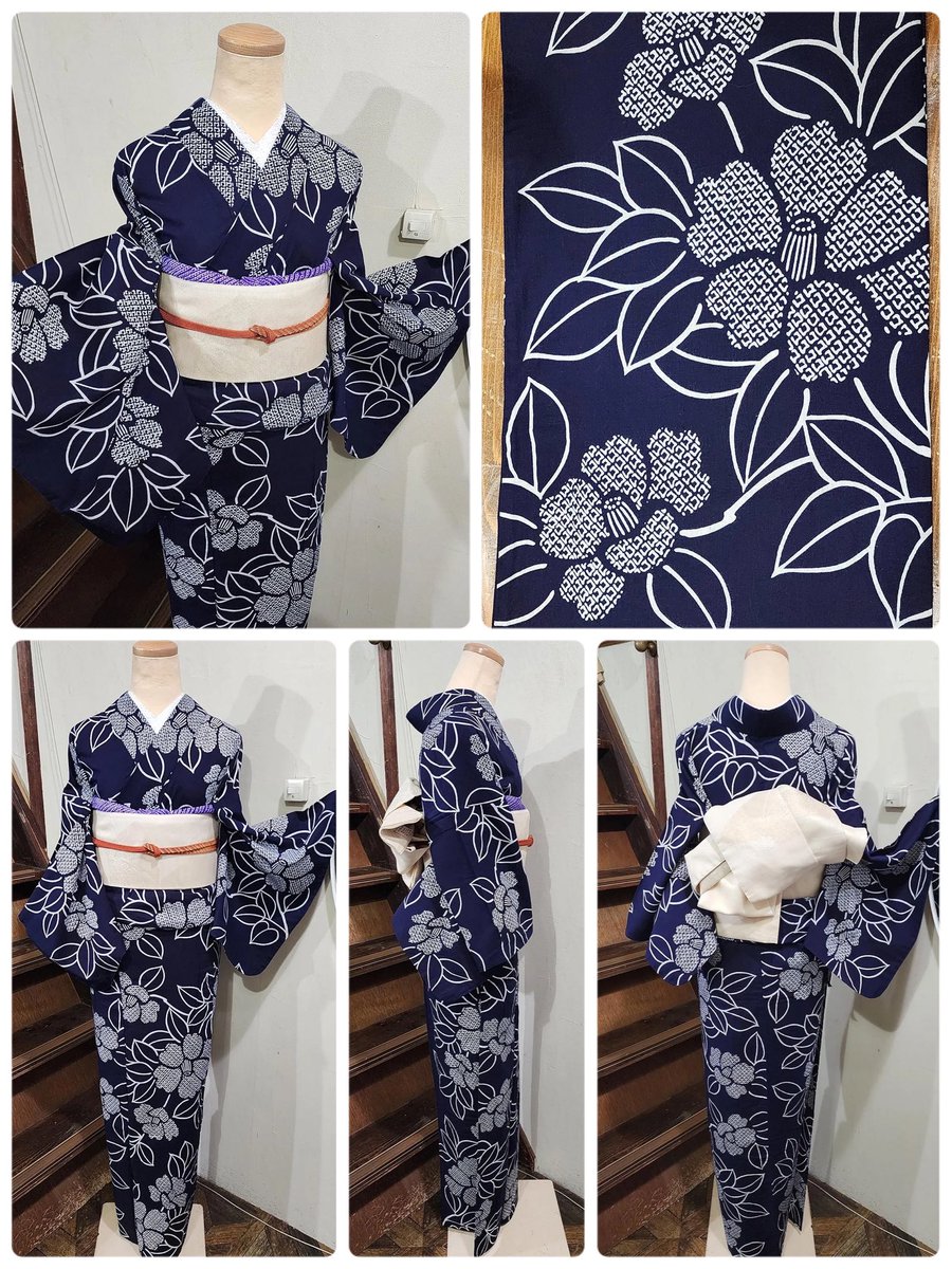 注染染め 椿 浴衣 手縫い