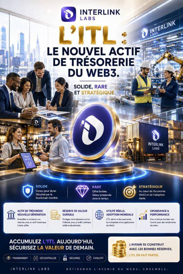 Interlinkclaude's tweet photo. L'ITL redéfinit la trésorerie Web3 en combinant utilité réelle, rareté et vision à long terme au sein de l'écosystème INTERLINK LABS.
#InterLink #ITLG #ITL https://t.co/a4YtQVlx0r