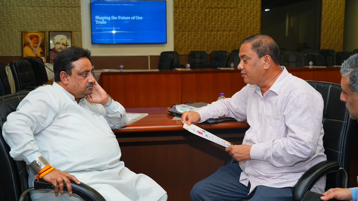 PKhandelwal_MP's tweet photo. Delighted to host the Parliamentarians’ Meeting on Indian Trade and Commerce at the NDMC Convention Centre, Sansad Marg, New Delhi.

We had a productive discussion on key trade and commerce issues, strengthening the MSME and retail ecosystem, promoting indigenous enterprises, and shaping a future-oriented roadmap for India’s trading community.

The meeting was attended by esteemed Members of Parliament, Shri Chintamani Maharaj, Dr. Anil Bonde, Shri Sadanand Tanawade, Shri Naveen Jindal, Shri Kamakhya Prasad Tasa, Shri Ramesh Awasthi, Shri Sanjay Bhatia, Shri Rajkumar Chahar, and more.

The deliberations also focused extensively on the upcoming Bharatiya Vyapar Mahotsav, which will be held from 12–15 August 2026.

As one of India’s largest integrated platforms for trade, MSMEs, startups, manufacturing, exports, innovation, and entrepreneurship, BVM is set to create new opportunities for market access, business partnerships, and economic growth.

With just 5 days remaining, preparations are in full swing as we work towards making the Mahotsav a landmark initiative that advances Hon’ble Prime Minister Shri @narendramodi ji’s vision of Vocal for Local and Local to Global.