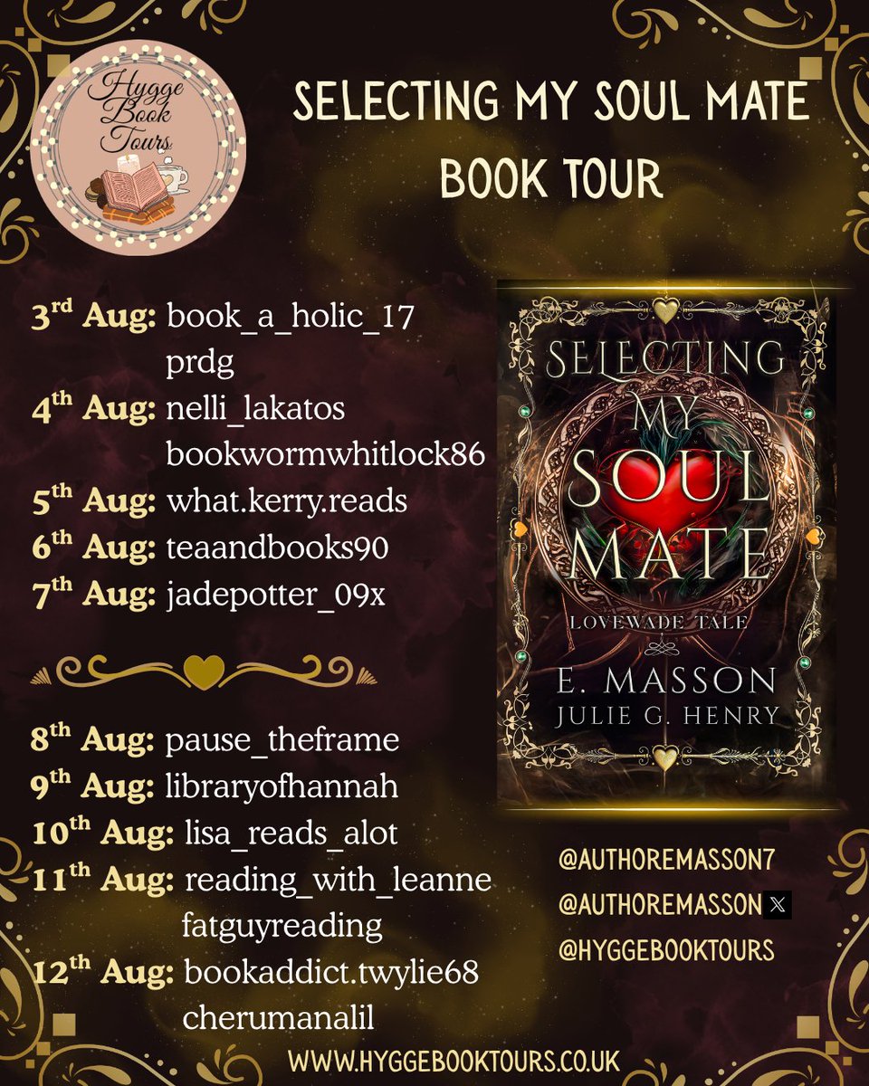 teaandbooks90's tweet photo. https://t.co/PMEfdDoBJD
- BOOK TOUR REVIEW -
Selecting My Soulmate - E. Masson and Julie G. Henry.
@hyggebooktours @AuthorEMasson
#romance https://t.co/iUlnUCiz1V