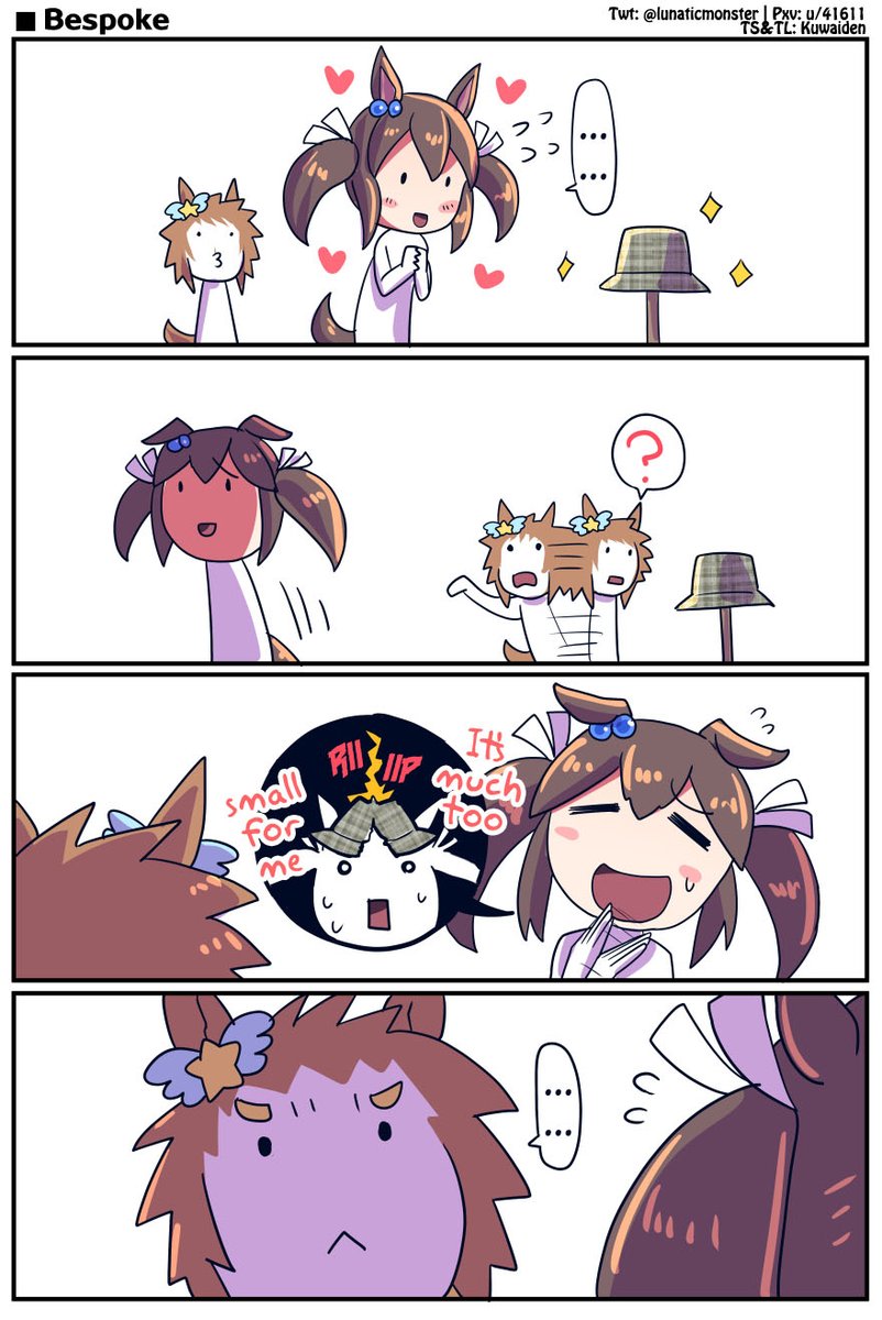 Kuwaiden's tweet photo. The Big Hishi Akebono's Little Trouble by @lunaticmonster 

Big clothes for the big horse!

#ウマ娘 #Umamusume 
#ウマ娘英訳 #UmaTranslations https://t.co/Om713Gi5J5