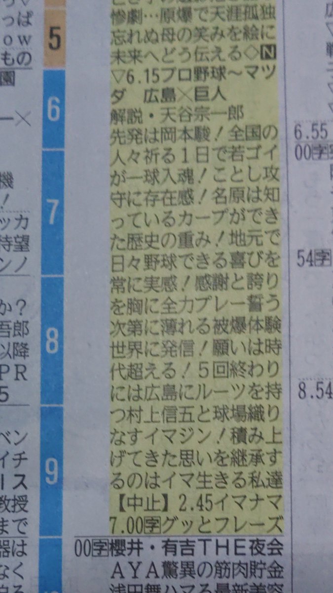 広島 テレビ 欄