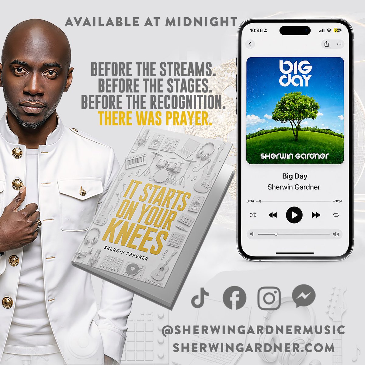 sherwingardner's tweet photo. At MIDNIGHT, a new chapter begins! 🙏🏾🔥

🎶 “Big Day” streaming everywhere
📖 “It Starts on Your Knees” officially available

Before the streams. Before the stages. Before the recognition. There was prayer.

🔗 https://t.co/3VEZ62WhqY https://t.co/3ylwQF0y4G