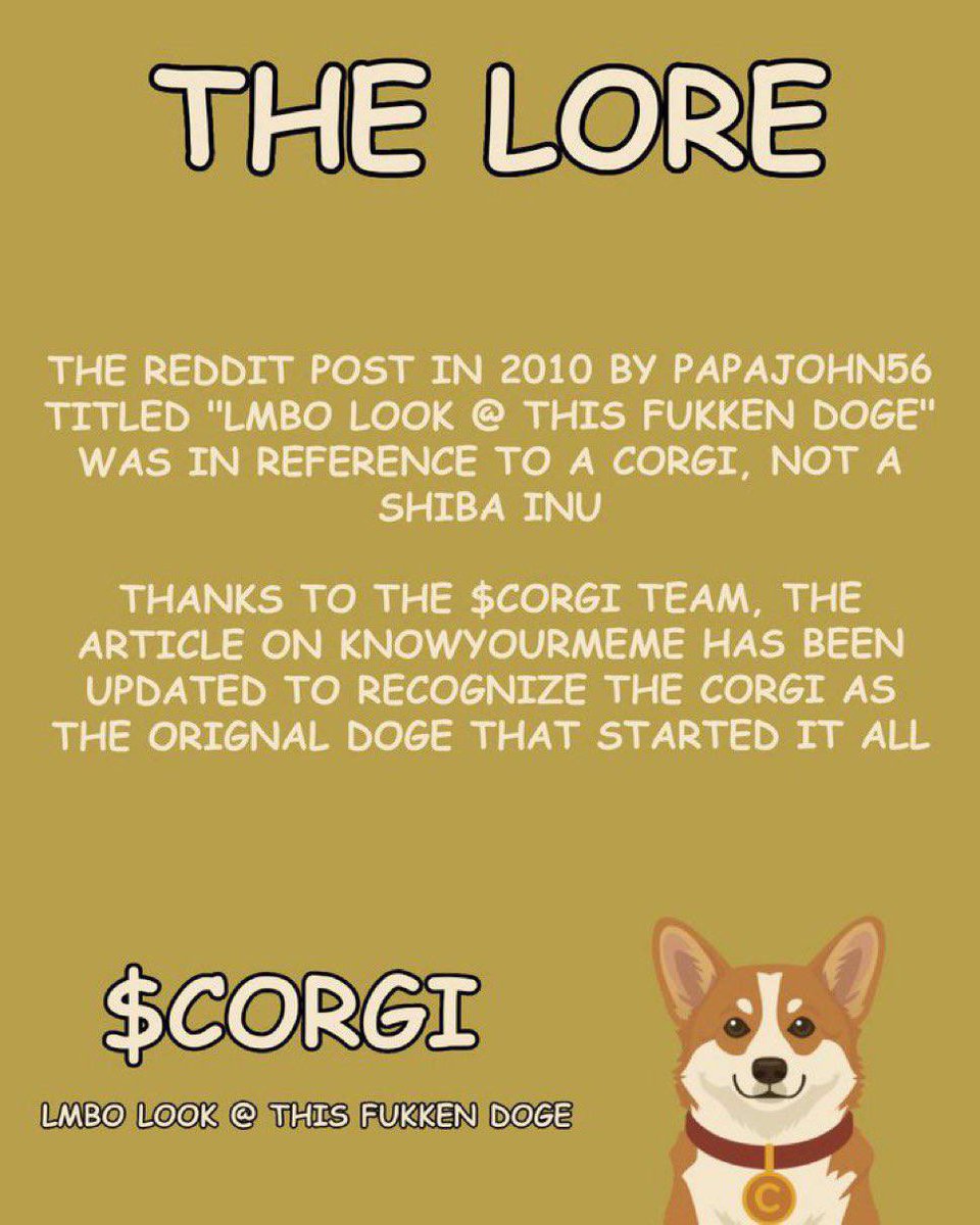 CORGI_OnSol_'s tweet photo. The real DOGE face was always the Corgi.

Now even @KnowYourMeme reflects the shift.

The market hasn’t priced this in yet.

$CORGI 🐶

5tbKMipeRkK8JeAWfXKfsWWdXKgLo7XKf38ZDQtzpump https://t.co/ZOfS5nDyDR