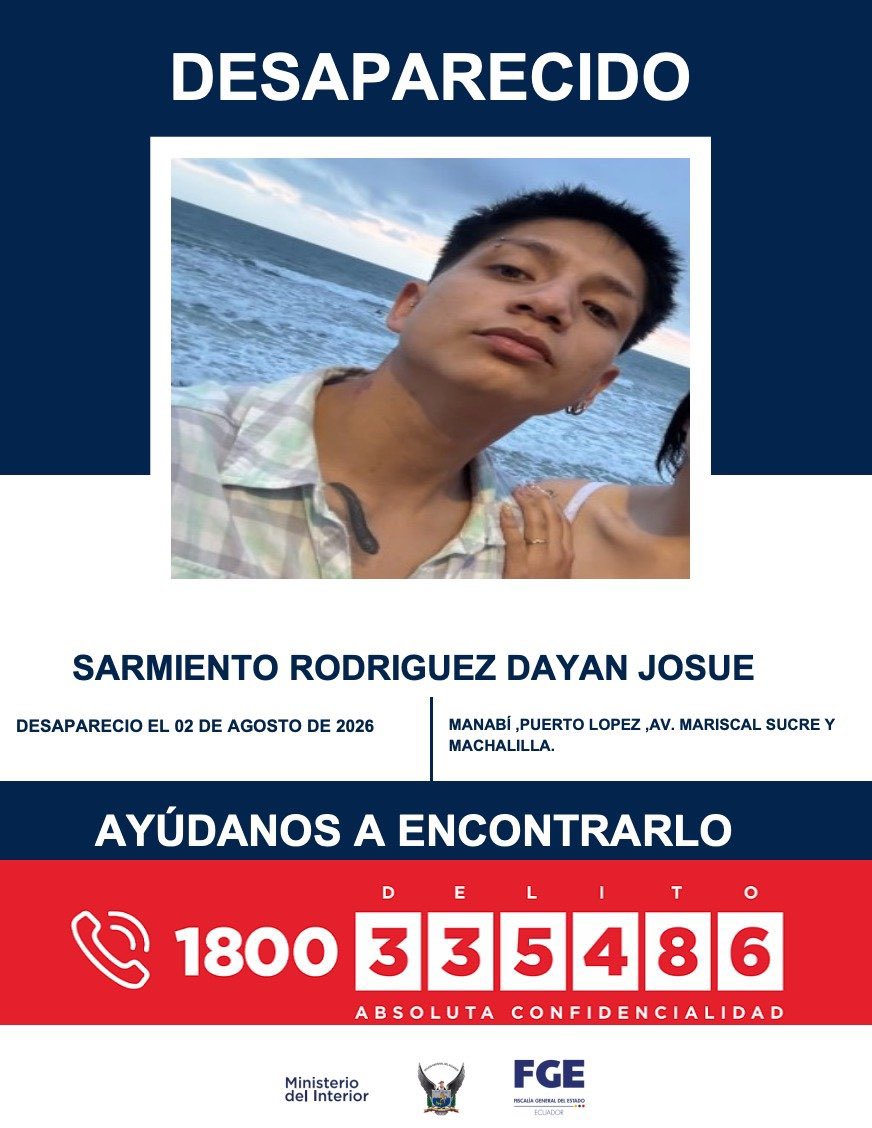 ecuainm_oficial's tweet photo. ‼️#URGENTE
Dayan Josué Sarmiento Rodríguez y Anthony José Peñafiel Capa, ambos de Quito, se encuentran desaparecidos. Fueron vistos por última vez en Puerto López, Manabí. Si tienes información sobre su paradero, comunícate con las autoridades. https://t.co/KyBPcru5xZ