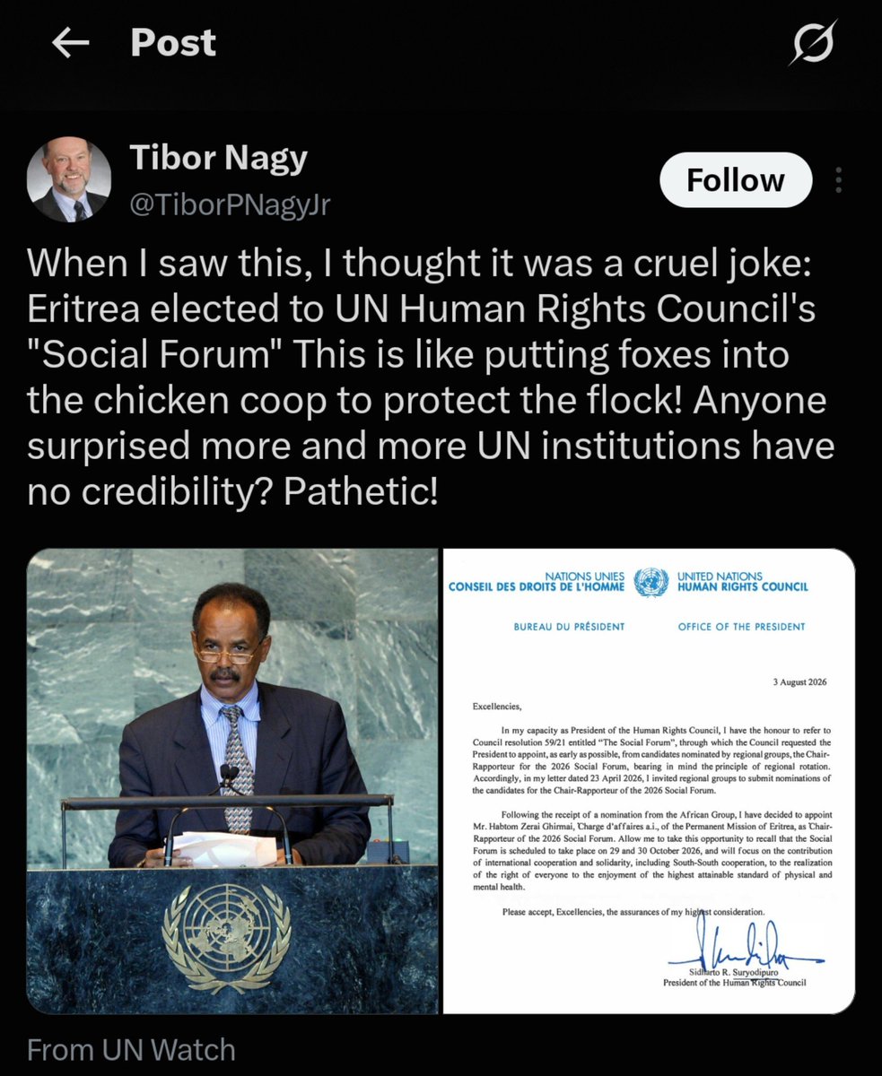 DahlaKib's tweet photo. When confronted with uncomfortable truths, some people reveal the resentment they have been hiding. Tibor's comments are not simply about opposing Eritrea's leadership, they reflect hostility toward the people of Eritrea themselves. Criticizing a government is one thing; expressing contempt for an entire people is another. Keep crying. Eritrea will never become a battleground for your agenda, nor should the region. The people of the Horn of Africa deserve peace, stability, and a future free from those who seek to profit from conflict.