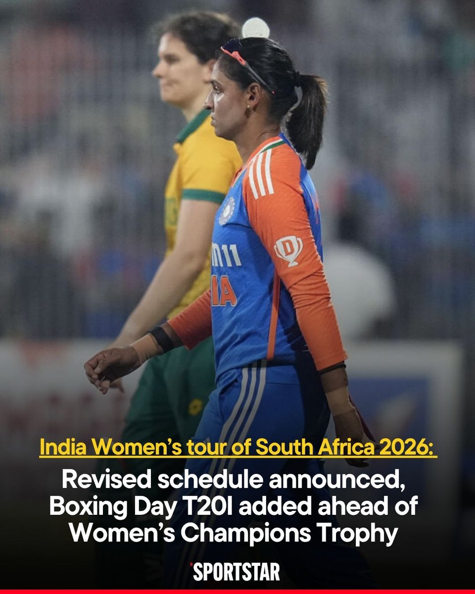sportstarweb's tweet photo. India Women will play a one-off Test, three ODIs and three T20Is in South Africa in December 2026 🇿🇦🇮🇳

Here’s the revised schedule and fixtures 🗓️

🔗 Read more: https://t.co/rPCigcPgsk

📸: PTI, K.R Deepak

#SAvIND #Cricket https://t.co/pR8kFgjb0c