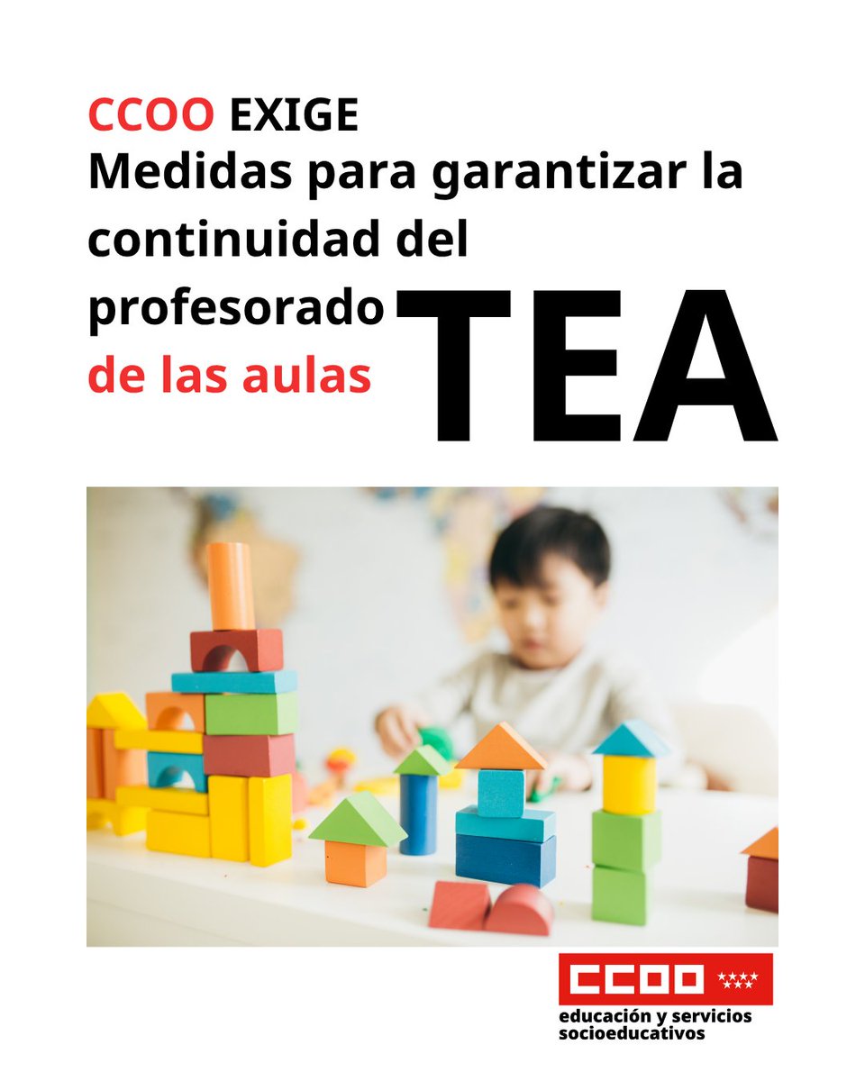 CCOOEducaMa's tweet photo. 🧩CCOO exige medidas para garantizar la continuidad del profesorado de las aulas TEA
🖥 Noticia - https://t.co/ukd2qU4KOK
📄 Escrito a DGRRHH - https://t.co/3BFBfyLRQo
📲 Comparte, reenvía
⭕️⭕️PaseLoquePase
#CCOOContigo
#CCOOExige https://t.co/2zZLi3MVi4