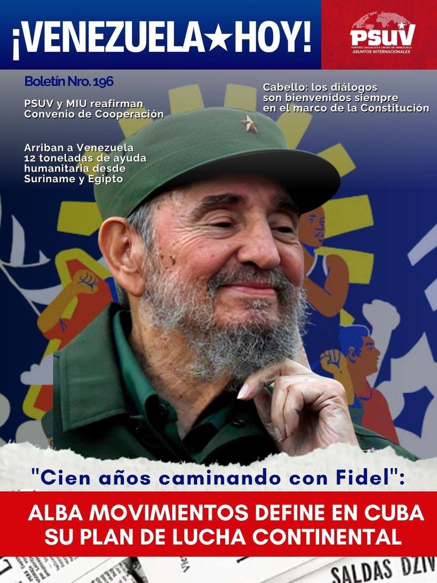 PartidoPSUV's tweet photo. Venezuela Hoy
Lo que el mundo necesita saber 
Boletín Nro 196

Descarga:
https://t.co/dLZcOWkYY3

🌎 ALBA Movimientos define en Cuba su plan de lucha continental.

🌎 PSUV y MIU reafirman convenio de cooperación.

🌎 Cabello: los diálogos son bienvenidos siempre en el marco de la Constitución.

🌎 En Video | Reanudan operaciones de carga en el Aeropuerto de Maiquetía.

🌎 Arriban a Venezuela 12 toneladas de ayuda humanitaria desde Suriname y Egipto.

🌎 Desmontando Fake News | ¿Qué ocurre con la demolición de estructuras colapsadas en La Guaira?

🙋🏽Suscríbete 
🙋🏽Envía a tus contactos 
🇻🇪 Difunde la verdad de Venezuela