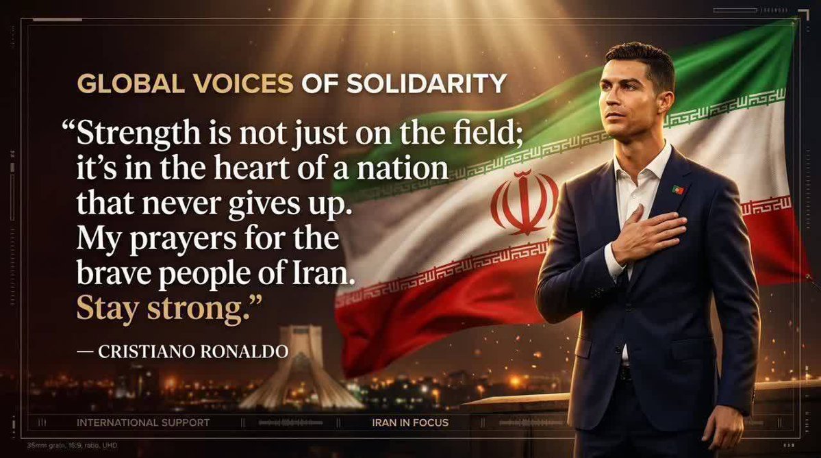 Mkhadem1346's tweet photo. 💥 شوک بزرگ رونالدو به مردم جهان 

«کریستیانو رونالدو»
اسطوره‌ی فوتبال جهان، با انتشارِ پرچمِ ایران نوشت: قدرت فقط در زمینِ بازی نیست؛
بلکه در قلبِ ملتی است که هرگز تسلیم نمی‌شود. https://t.co/cWfxeuriqa