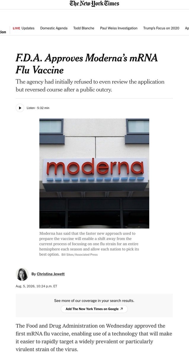 thevivafrei's tweet photo. So they’re going to use mRNA in the flu vaccine. Wow. 

Also:

“The flu kills more than 300,000 people worldwide each year”.

Except in 2020 to 2022 during Covid.

*cough* https://t.co/3nYPc8oXHT