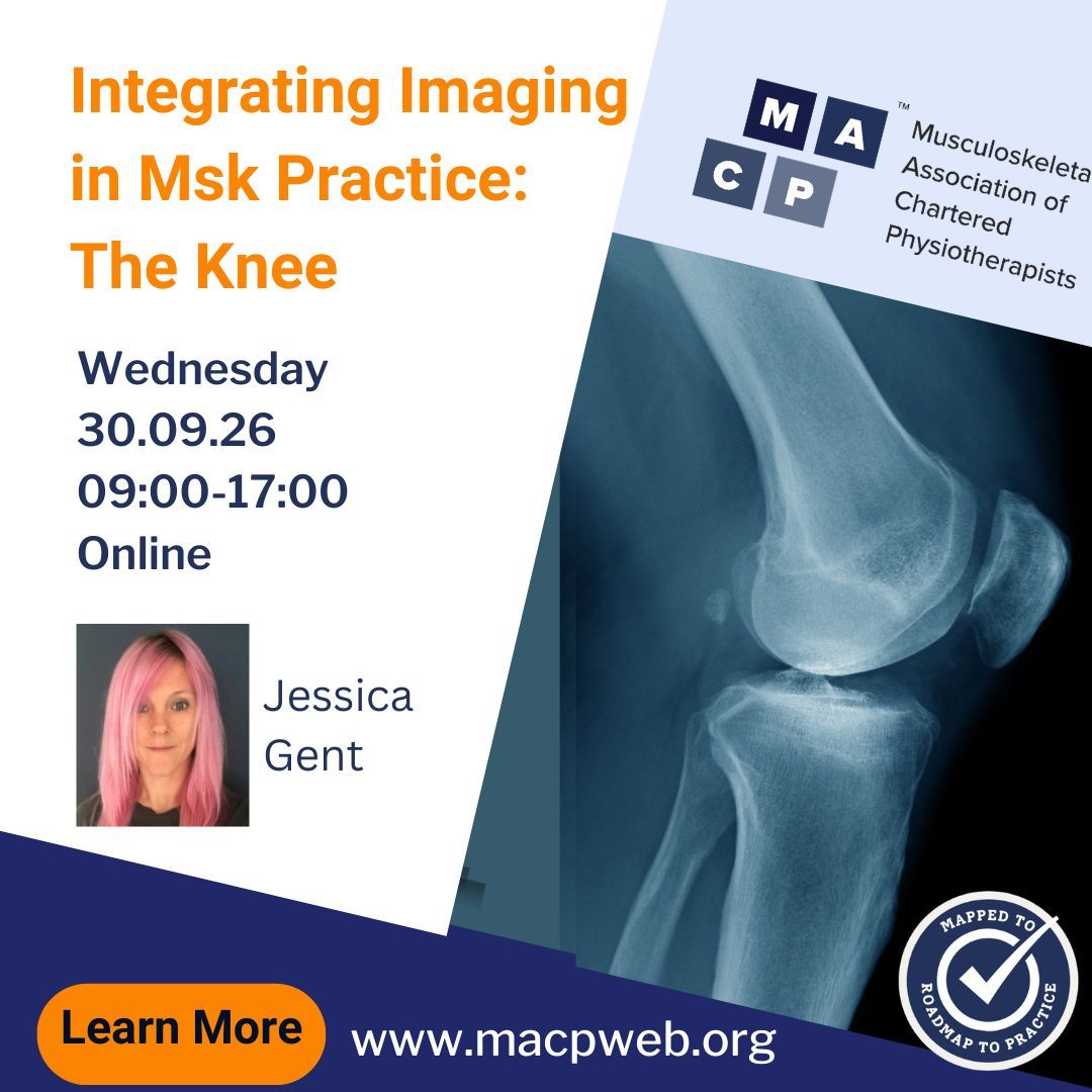 PhysioMACP's tweet photo. Improve your clinical reasoning and management of patients with knee pain on this excellent interactive course with expert tutor @Jessgent78.

Learn a systematic approach to interpreting knee imaging with clinical case studies.

Don't miss out! Book your place 
https://t.co/UBpSP9XxIQ