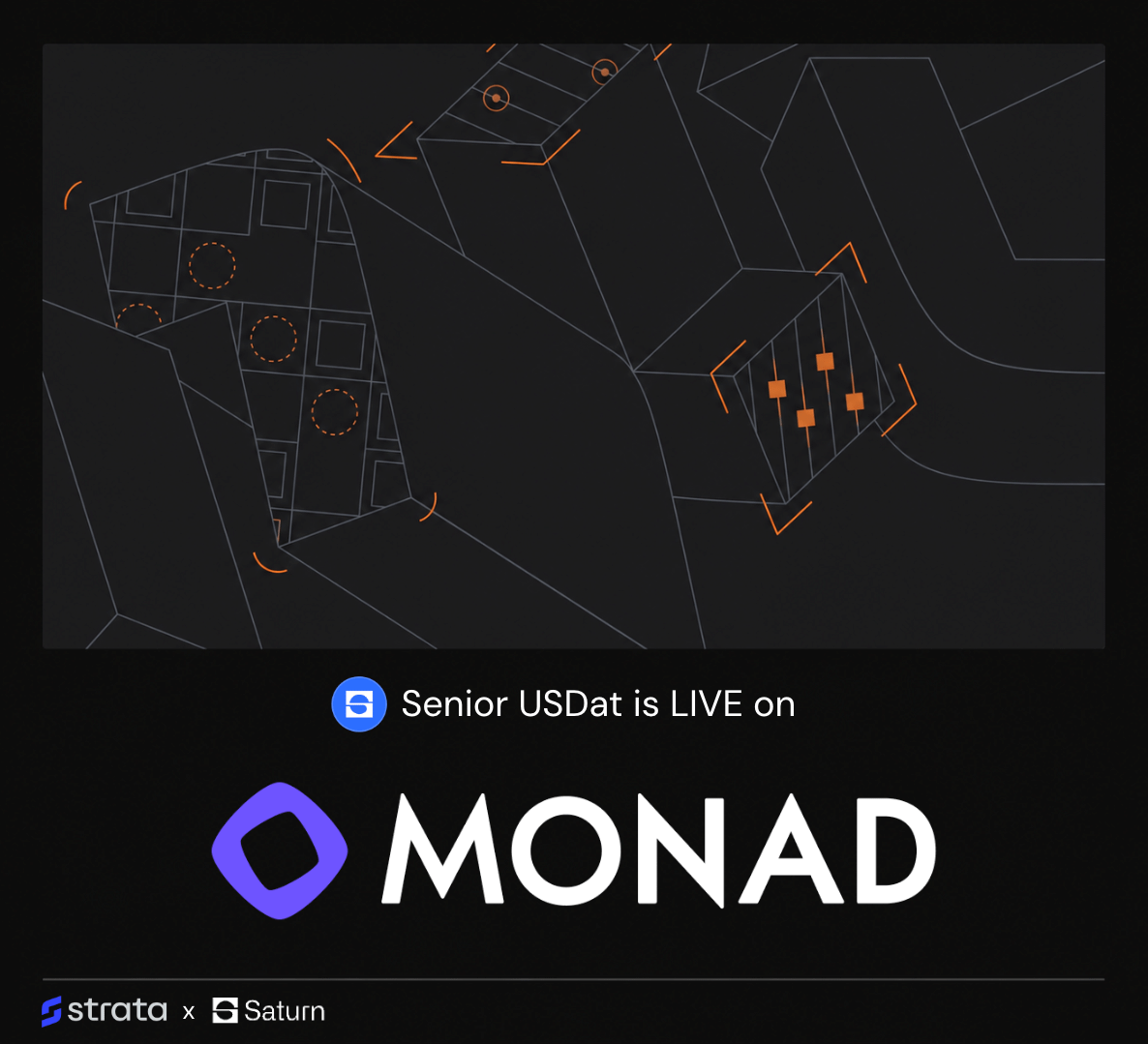 strata_markets's tweet photo. Senior USDat (srUSDat) is now accessible on @monad via @LayerZero_Core.

Fixed USD yield backed by $STRC via @saturn_credit sUSDat, with built-in downside protection.

Digital Money powered by Digital Credit. https://t.co/D5E4x7PCaR
