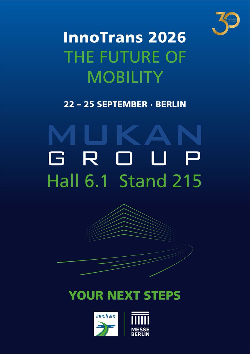 mukanrail's tweet photo. Following a successful and productive Rail Metro Tech exhibition in New Delhi, Mukan Group continues its international journey at InnoTrans 2026.

📍 InnoTrans 2026
📅 22–25 September 2026
📍 Hall 6.1 | Stand 215

#MukanGrup #InnoTrans2026 https://t.co/sAz1bTuC2i