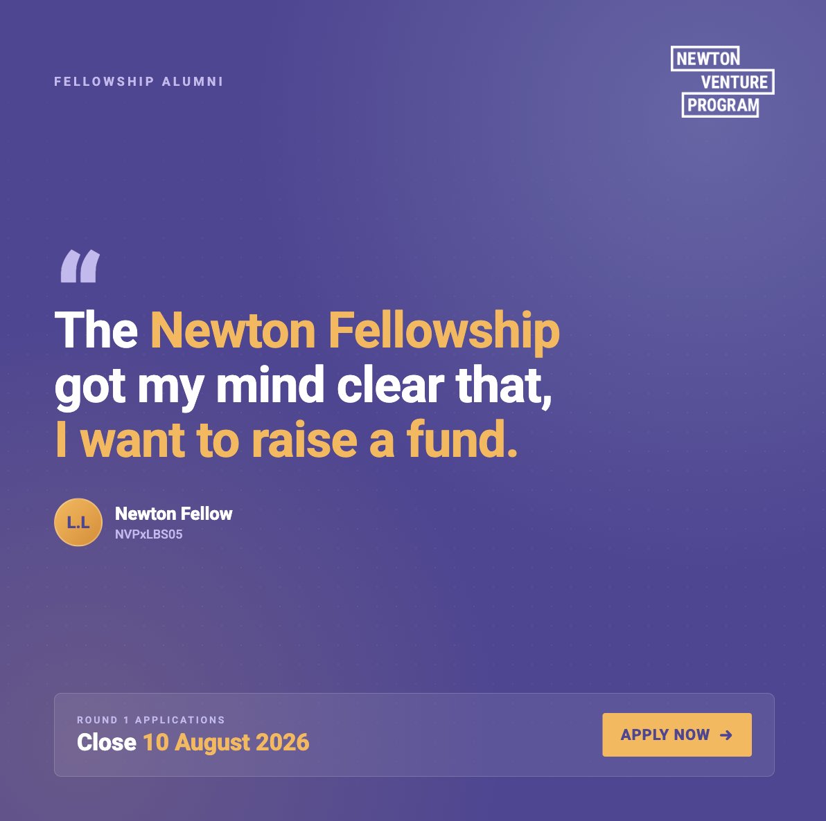 NewtonProgramVC's tweet photo. Venture is full of people who might one day back themselves. The Fellowship is where that becomes a decision rather than a maybe.

9 months, part time. @LBS  and ecosystem partner locations. Around 30 global peers.

🤔 Q&amp;A tomorrow

https://t.co/arBS0cnpCN https://t.co/ae0gpIxhHf