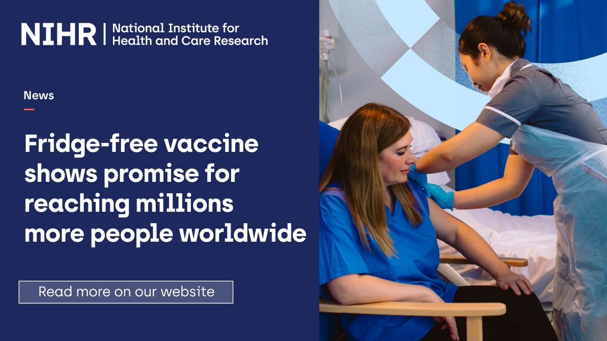 NIHRresearch's tweet photo. ❄️ The world-first trial of a fridge-free tetanus-diphtheria vaccine has produced encouraging results that could improve access worldwide to crucial treatments, while reducing carbon emissions.

Around half of vaccines are wasted globally each year due to of temperature changes during storage and transport, according to the @WHO. Fridge-free vaccines have the potential to transform vaccine delivery by reducing this dependence on refrigeration.

Read the full story on our website ⬇️
https://t.co/1oo6F4oVNV