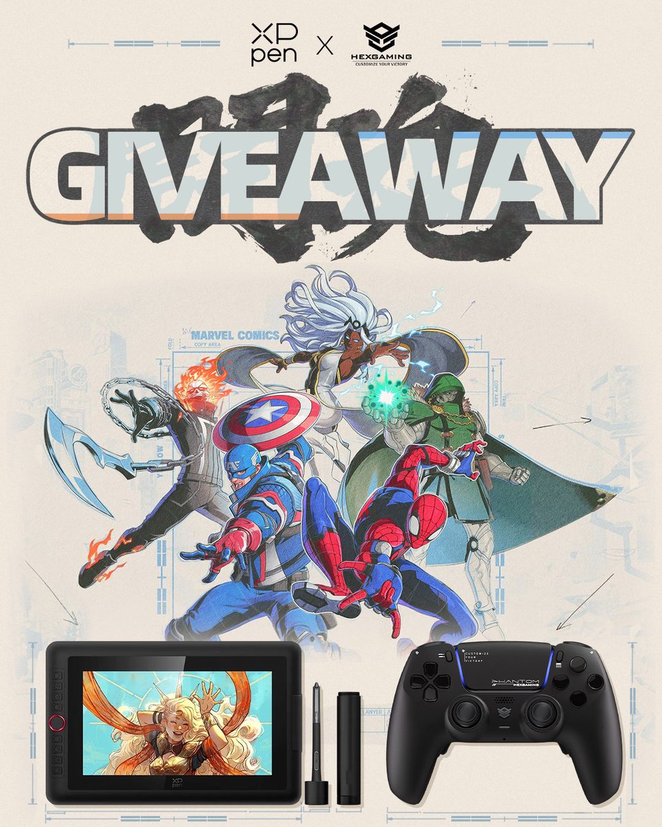 HexController's tweet photo. 🖊️ 𝐗𝐏𝐏𝐞𝐧 × 𝐇𝐄𝐗𝐆𝐀𝐌𝐈𝐍𝐆 🎮

PRIZES:

🥇 1 XPPen Artist 13.3 pro v2 
🥈 1 HexGaming Controller (PS5/PS4/XBOX)
🥉 1 Copy of 『MARVEL Tōkon: Fighting Souls』 (Platform of your choice)

JUST:
⚙️ Follow @xppenusa & @HexController 
💿 RT
*Bonus: Tag a friend (unlimited entries)

3 Winner. 
Open worldwide 🛰️
Ends Aug 31

#MARVELTokon #Marvel #Giveaway