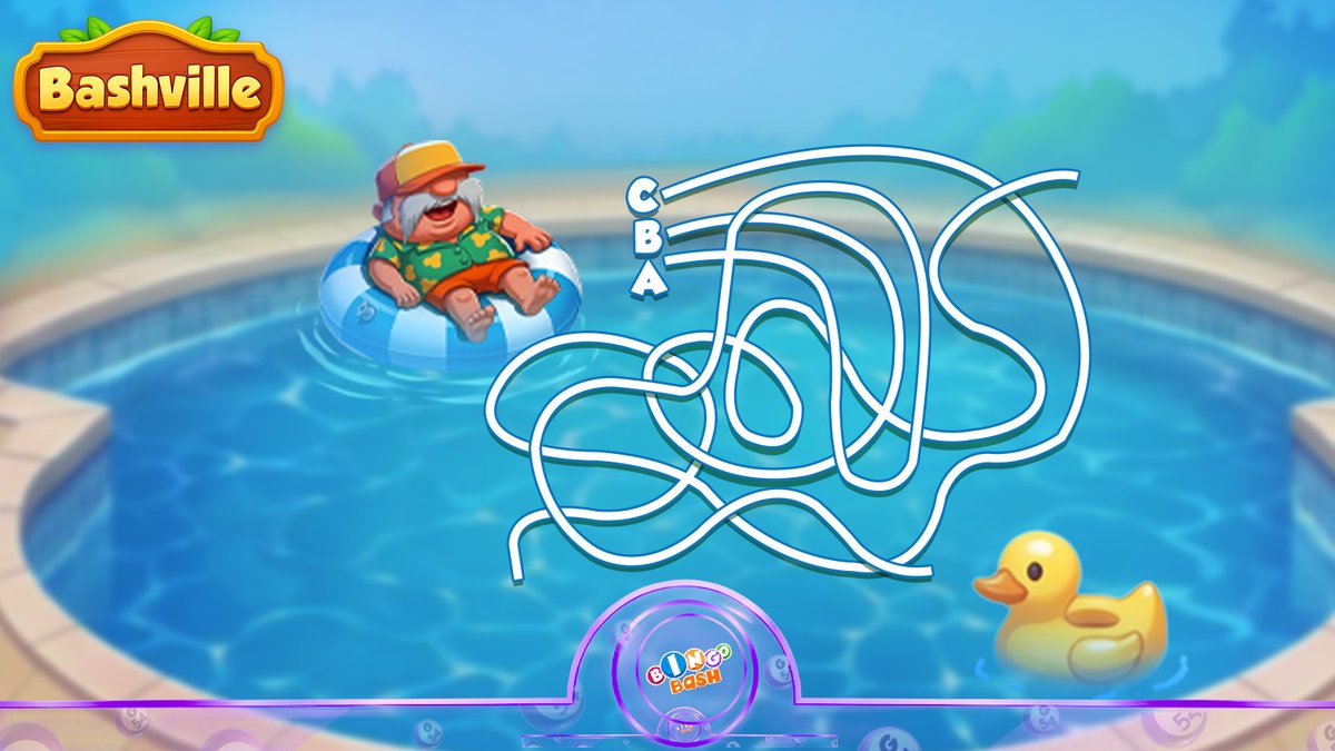 PlayBingoBash's tweet photo. 🛟 Can you untangle the path? 🐤

Which path—A, B, or C—leads to the rubber duck? 🤔💦

Drop your answer below and Play Bash▶️ https://t.co/Zme7vMD83a 

#BingoBash #Bashville #Puzzle # https://t.co/jje0P6ZLMN