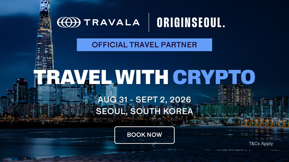 travalacom's tweet photo. Travala is the Official Travel Partner of @ORIGINseoulBTC 2026! 🇰🇷

📍 Seoul, South Korea
📅 Aug 31–Sep 2, 2026

Join Bitcoiners from around the world for 3 days of education &amp; community! 

Book flights, hotels, activities &amp; car rentals with crypto on https://t.co/u0lQtjf2bn ✈️ https://t.co/jWeBAl6Crd