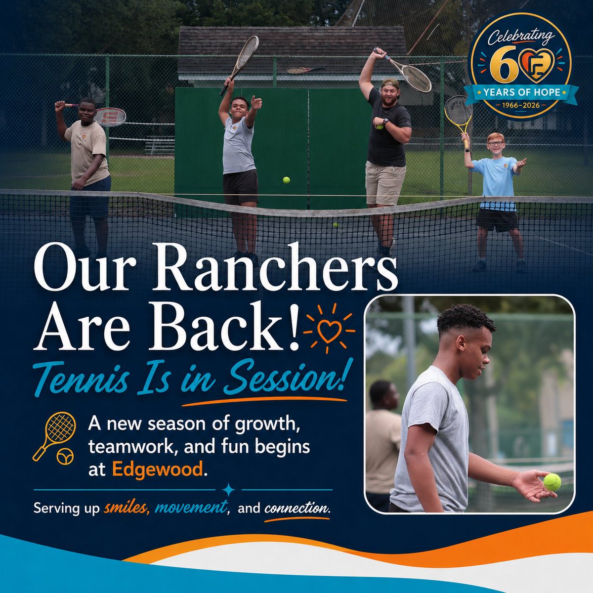 EdgewoodRanch's tweet photo. Our Ranchers are back, and tennis is in session! 🎾

Through fun activities, our Ranchers build confidence, practice teamwork, and create stronger connections together.

#EdgewoodChildrensRanch #60YearsOfHope https://t.co/vRyfQjtqTA