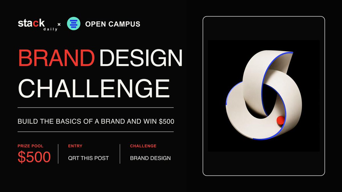 CAPTA1NSCARLET's tweet photo. announcing the @stackdailyxyz &amp; @opencampus_xyz brand challenge

Get a fictional brief, then make a simple brand from it.

Win $500. 

Get your brief and enter here 👉 https://t.co/s8MflR1cTo

Extra info below ↓ https://t.co/mgojHcpwrS