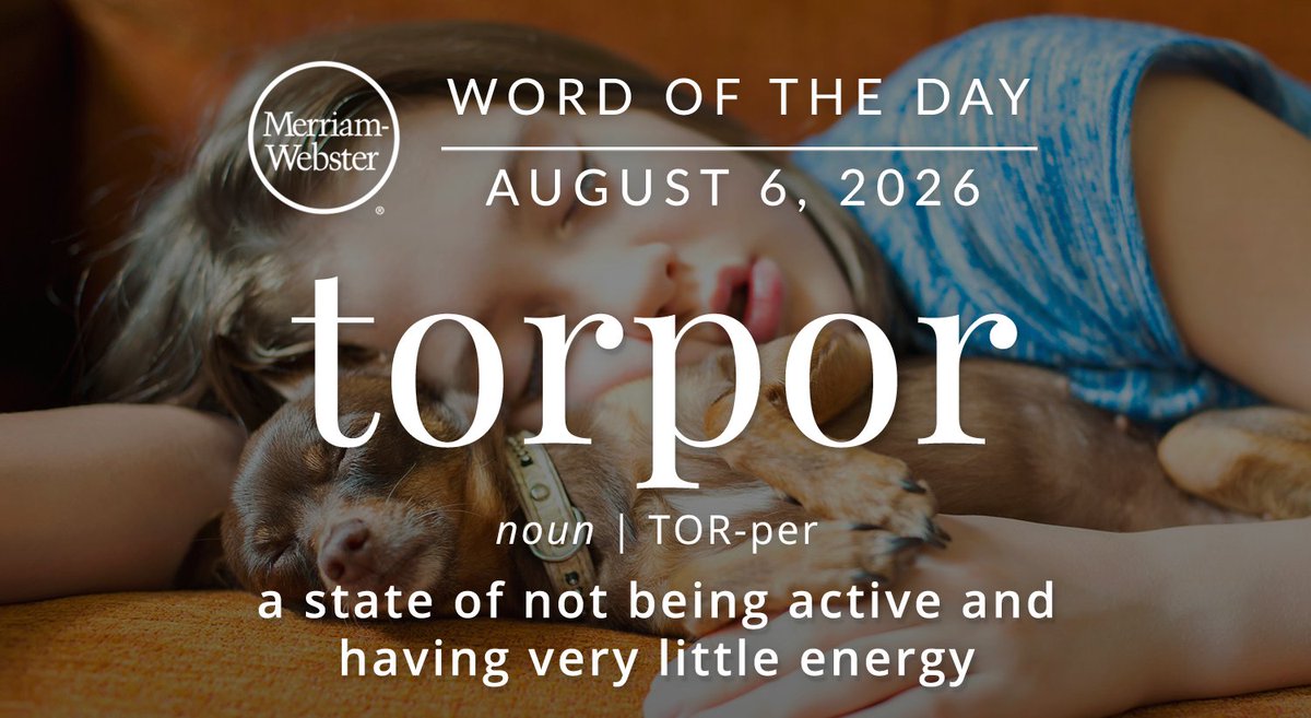 MerriamWebster's tweet photo. The #WordOfTheDay is ‘torpor.’ 
https://t.co/KkcPCbTRIo https://t.co/Tr7xvujo5X