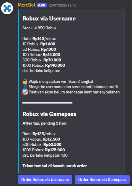 lakasude's tweet photo. hai!! ada apa aja sih di server discord ku?
• robux via send/username dan gamepass
• gift in game (gig) all game/map
• limited items
• rekber
• giveaway
...dan masih banyak lagii! https://t.co/3ym1q5kopL