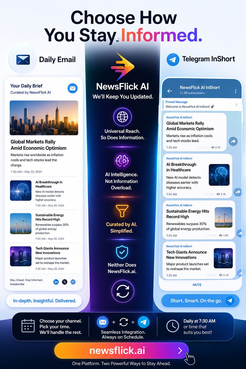 Saksham_live's tweet photo. Stay informed your way. ๐ฐโก
Get AI-curated news delivered as a detailed Daily Email or quick Telegram InShortsโpersonalized, simplified, and always on schedule.
Choose your topics. Pick your time. Stay ahead.
๐ https://t.co/UO3Mn7rMV9
#AI #News #NewsFlickAI #Productivity https://t.co/2tKD3RDFVX
