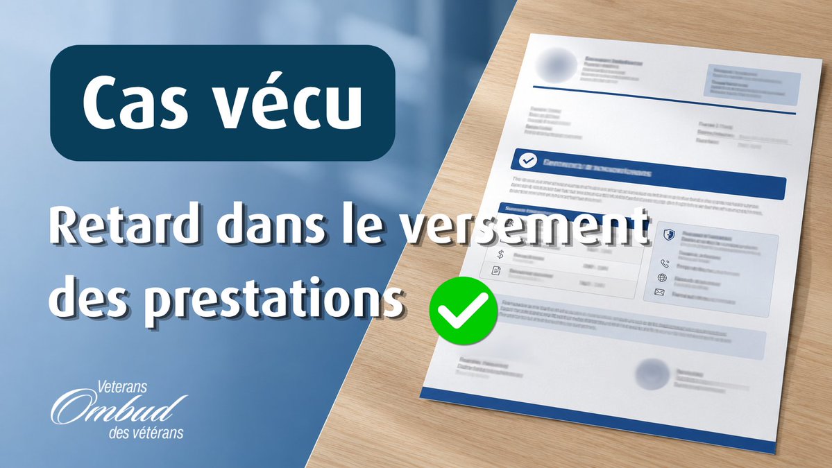 OmbudVeterans's tweet photo. Une conjointe survivante a attendu près de deux ans pour recevoir des prestations de pension déjà accordées. Après notre intervention, ACC a relevé une erreur administrative, versé les sommes dues et commencé les paiements mensuels. Lisez ce cas vécu : https://t.co/fZgXBOFFRT https://t.co/eWRkeezCGz