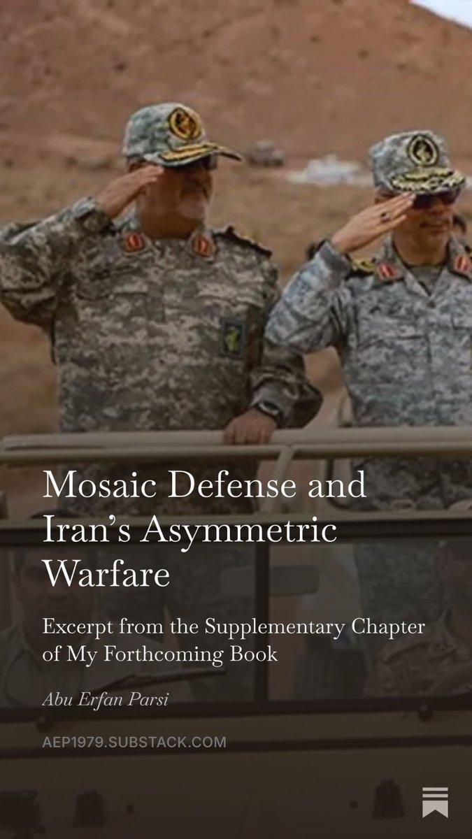 A_E_P_1979's tweet photo. I have just published a short excerpt from the Supplementary Chapter of my book, The Iran War: Mosaic Defense and the Future of Political Islam. 

In this essay, I examine Iran’s Mosaic Defense strategy—its doctrine of asymmetric warfare in the ongoing Iran–US war—and explore its broader strategic implications.

You can read the full article on my website at: https://t.co/6PYL6pWSuo