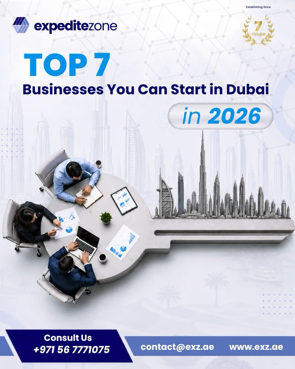 exzdubai's tweet photo. Top 7 Businesses You Can Start in Dubai in 2026!

Thinking of launching your dream business in Dubai? These seven industries offer strong opportunities in 2026. Which one would you choose? Let us know in the comments!

#DubaiBusiness #BusinessSetupDubai #StartBusinessDubai https://t.co/CCpurzFuqh
