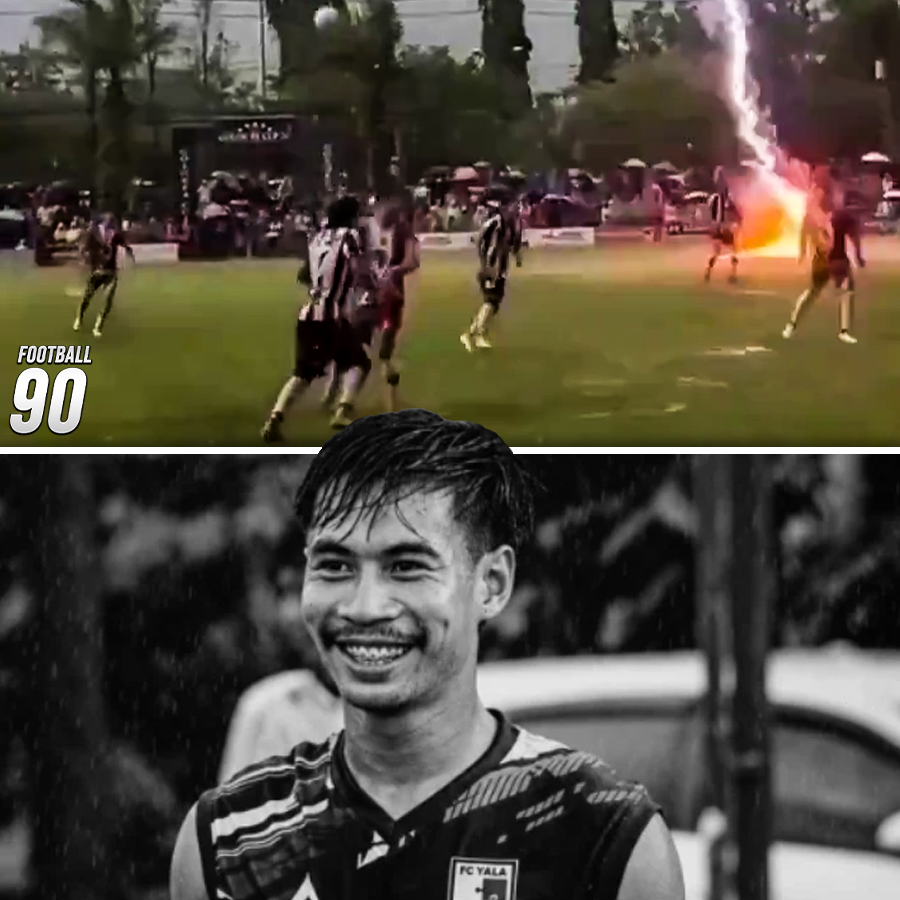 football90globl's tweet photo. 😢 Terrible news from Thailand, where a 24-year-old Thai footballer, Safwan Awae, died after being struck by lightning during a match, & more than 9 individuals were injured 💔
👉 The incident happened during Golok Cup game at Santiphap Stadium in Sungai Golok. RIP, #SafwanAwae https://t.co/svXfLvicha