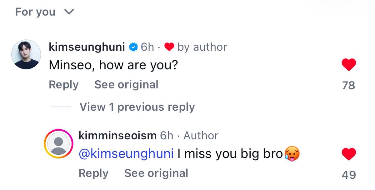 minseobdu's tweet photo. seunghun commenting on minseo’s post 💔💔 my bdu omg https://t.co/Uu1zDtk77L