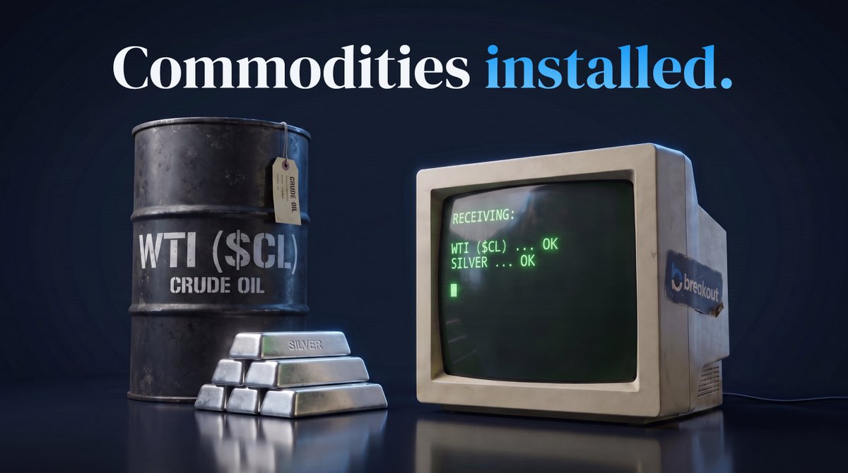 breakoutprop's tweet photo. 🚨 We just listed our first commodities ever.

WTI Crude Oil (CL) and Silver (SILVER) are LIVE.

Swing them. Hold them through the news. Trade them while the exchanges sleep. No closing bell.

And we're not done.