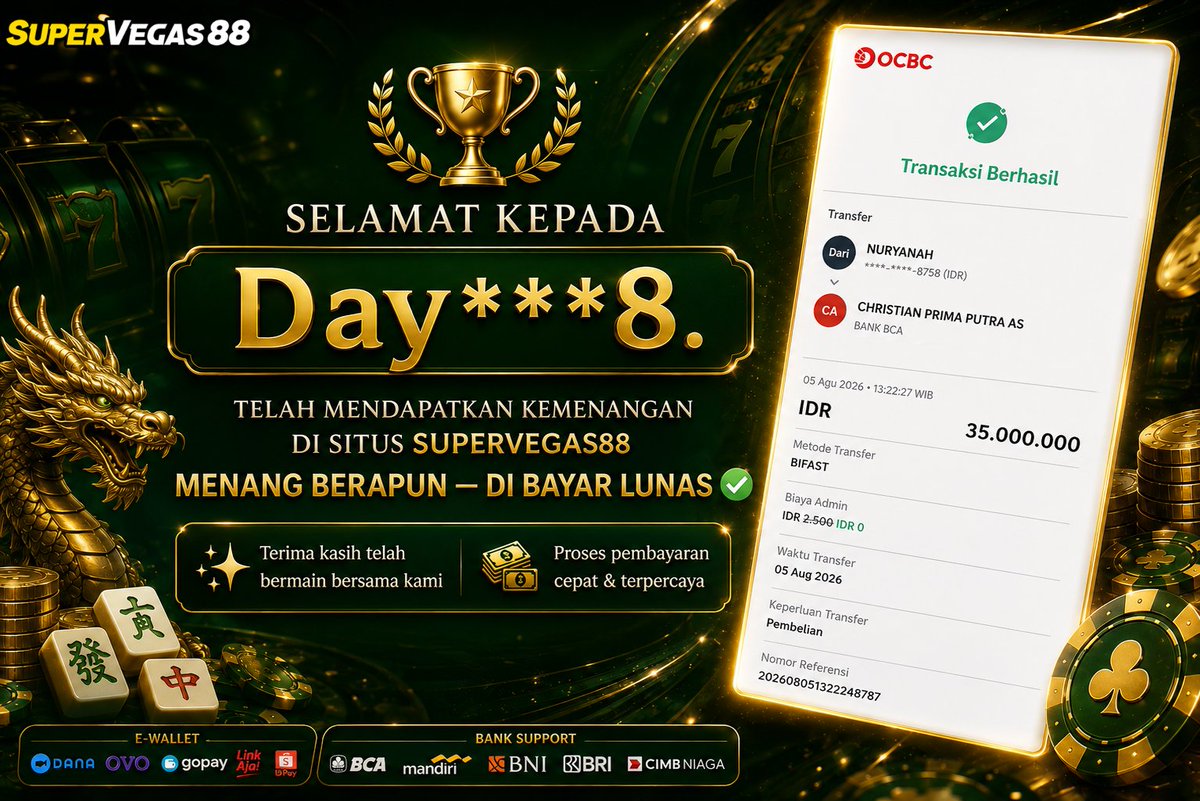 supervegas88's tweet photo. Selamat Kepada Member SUPERVEGAS88 telah mendapatkan kemenangan yang besar bersama kami Gabung sekarang bersama SUPERVEGAS88, WD berapapun Pasti di bayar lunas !!! 🔥  
 LINK LOGIN : https://t.co/uVEOoBvnxI 
#supervegas88 #buktijackpot #supervegas88gacor #slotgacor #slotmaxwin https://t.co/6Q03yNbTYq