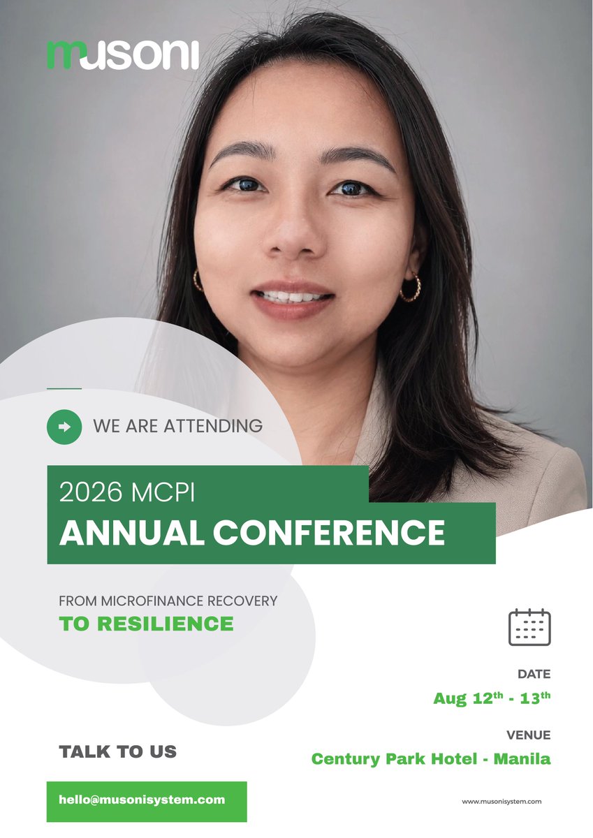 MusoniSystem's tweet photo. @MusoniSystem is excited to be attending the 2026 #MicrofinanceCouncilofthePhilippines annual conference on August 12–13 at the Century Park Hotel, Manila.  If you're attending, be sure to stop by the Musoni System booth! Learn more about us https://t.co/Qc9imgfvZn https://t.co/sKiGiFQdz5