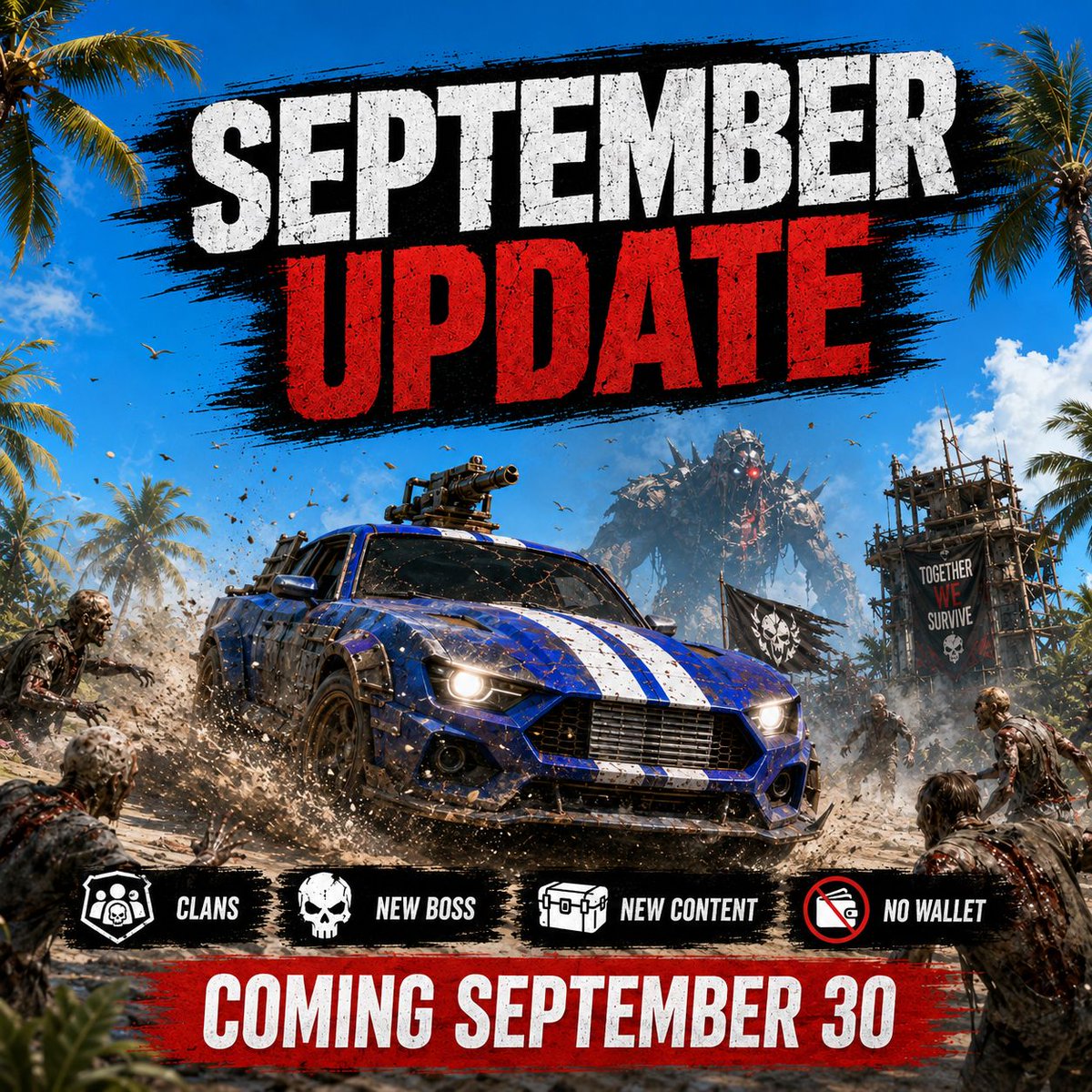 Undeadscom's tweet photo. A new Undeads Rush update is coming!

👥 Clans
☠️ A new multi-phase boss
🚗 New vehicles, weapons, and a drone
🏆 Reworked achievements
⚡ Play without connecting a wallet

A new chapter begins on September 30 🔥

#Web3 #PlayToEarn #GameFi #Gaming #Undeads #UndeadsRush https://t.co/Mh5EfRwbiR