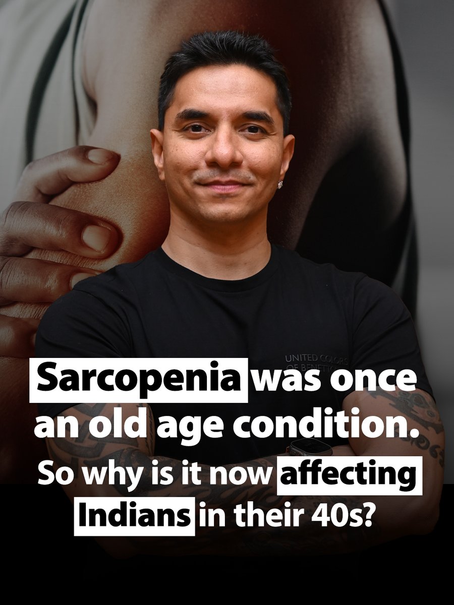LukeCoutinho17's tweet photo. Sarcopenia or Muscle loss old-age condition is now affecting Indians in their 40s. But why is this happening ?

A recent study of over 1,000 people, with an average age of 47, found signs of sarcopenia in nearly 35%.

I am also seeing younger men and women complain of weakness, poor stamina, slower recovery and difficulty climbing stairs.

Major reasons of why its starting early are 
Long sitting hours, sedentary lifestyles, poor nutrition, inadequate sleep, chronic stress, insulin resistance, diabetes and little or no resistance training.

Most people think muscle loss is only about appearance. It is much more than that.

Muscle supports metabolism, blood-sugar control, balance, bone health, mobility and independence.

And while walking is important, walking alone is not enough. 
Your muscles need resistance.

Here are simple foundations that you can build to improve muscle health.

• Strength-train two to three times a week
• Break prolonged sitting with short walks
• Eat adequate protein 
• Hydrate and increase fibre
• Check vitamin D and other relevant levels
• Support digestion, absorption and gut health
• Prioritise sleep and reduce chronic stress

Do not wait for weakness to become your wake-up call. Start protecting your muscle early.

#India #healthcrisis #muscle #protein #oldage #vitamind #guthealth