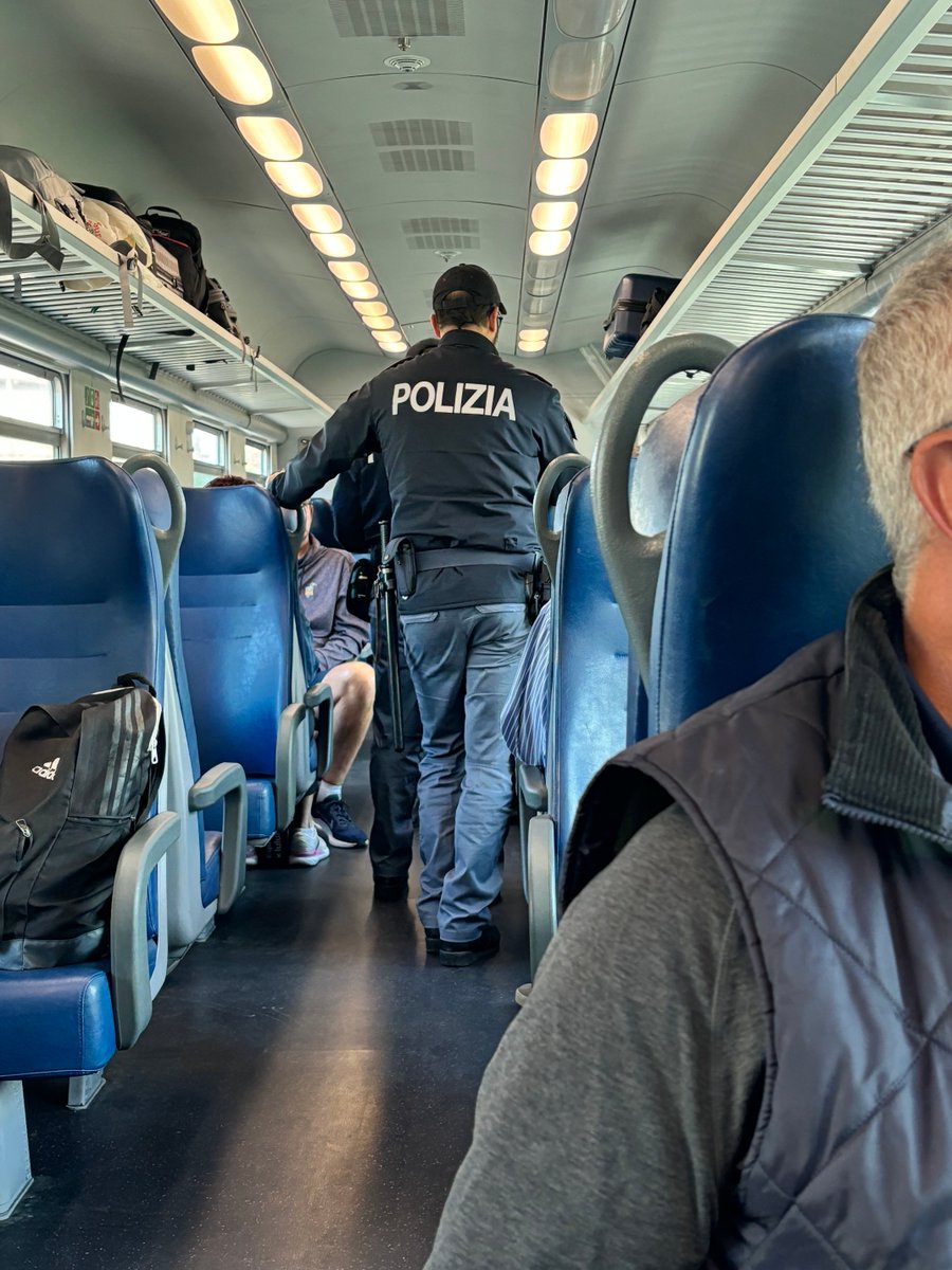 khfloyd45's tweet photo. On a train from Rome to Florence in 2024. Police checking passports. No resistance. Why is it bad when US does it? https://t.co/ww2IZ5Tbs5