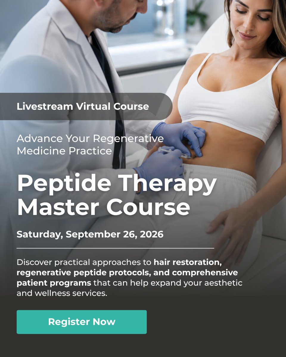 EmpireMedical's tweet photo. Advance Your Regenerative Medicine Practice with Peptide Therapy!
Join our LIVE Virtual Peptide Therapy Master Course and gain the knowledge to expand your aesthetic and wellness services with cutting-edge regenerative
>> https://t.co/G5JoYUghFC https://t.co/d6w4BA1lGj